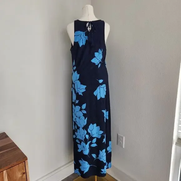 Tommy Bahama Navy Blue Tropical Floral Sleeveless Maxi Dress Keyhole L - Picture 4 of 9